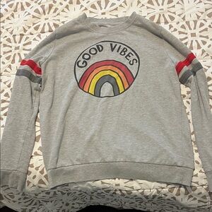 Gray Sweatshirt with Rainbow and Good Vibes Print
